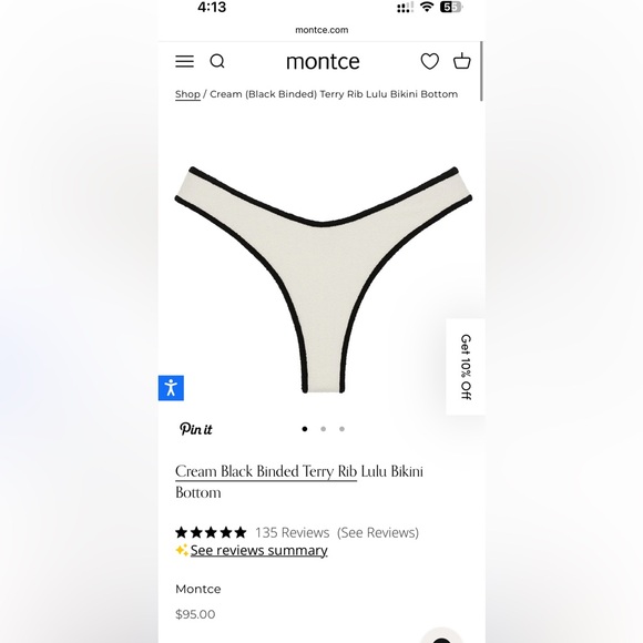 Montce x Olivia Culpo / Cream (Black Binded) Terry Rib Lulu Bikini Bottom - Picture 3 of 5